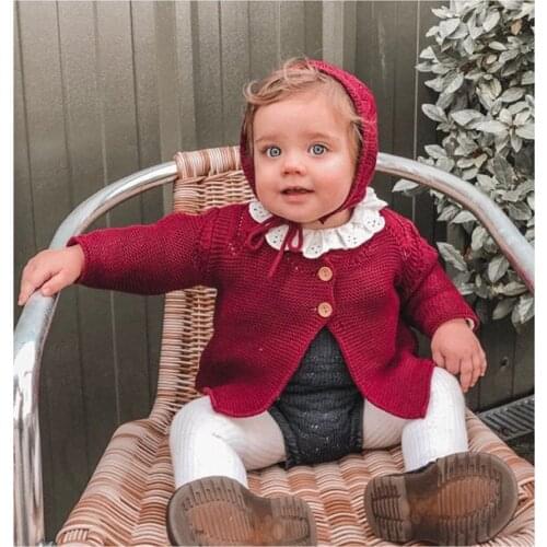 Fall Winter Newborn Toddler Girls Knitted Cardigan & Beanie Hat Cute Fall Winter Knit Long Sleeve Soild Sweater