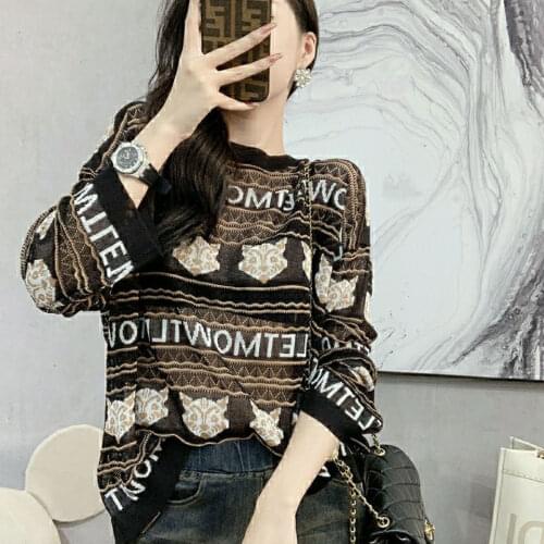 Europe Station Sweater Women Autumn Pullover Letter Vintage Fashion Sweater O-Neck Loose Casual Ladies Color Contrast Top TT0007