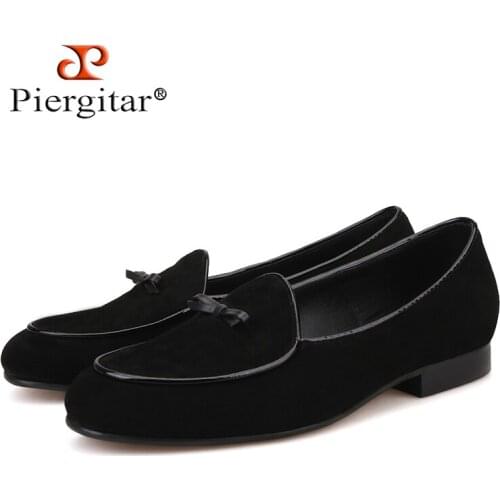 Piergitar 2018 new Black and Brown Cow suede men handmade loafers Fashion Prom and wedding mens casual shoes big size men flats