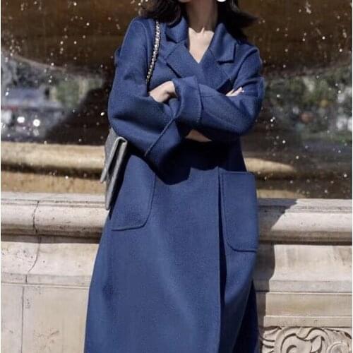 High-end Europe Cashere Coat Female Long Jacket 2020 New Autumn and Winter Women Bathrobe Double-sided Wool Coat NS1424