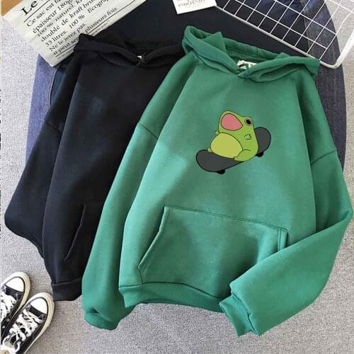 Urban Streetwear Hot Hoodies Women Oversized Pullover Sweatshirt Harajuku Sweatshirt Female Couple Cartoon Frog Vibes Hoodie