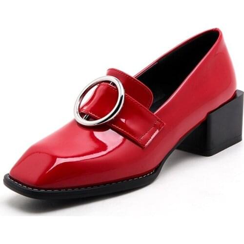 Big Size Square head round button shoes ladies high heels women shoes woman pumps