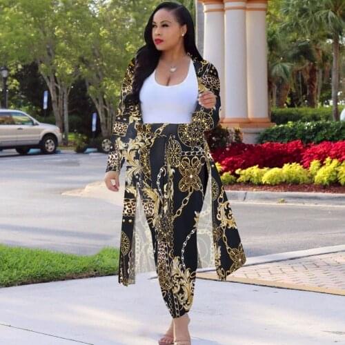 2 Piece Set Women Summer Cardigan Long Trench Tops And Bodycon Pant Suit Casual Clothes Boho Sexy Two Piece Outfits 2021