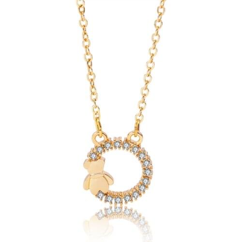 ZHOUYANG Cute Bear Pendants And Necklaces For Women Light Gold Color Choker Neck Chain Korean Fashion Jewerly Teens Gift KBN087