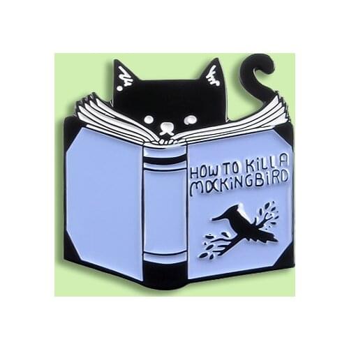 Black Reading Cat Metal Enamel Brooch Personality How To Kill Bird Badge Pin Fun Trendy Costume Backpack Jewelry Gift To Friends