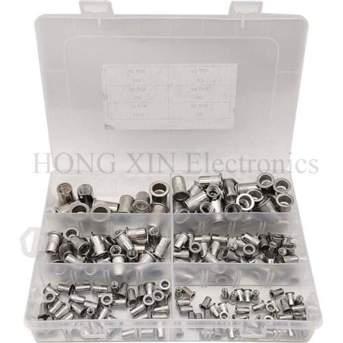 200pcs/Set M3 M4 M5 M6 M8 M10 304Stainless Steel Rivnut Flat Head Threaded Rivet Insert Nutsert Cap Rivet Nut