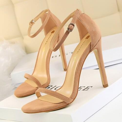 2019 Women Size 40 Flock Extreme 11cm High Heels Fetish Sandals Female Gladiator Cheap Strap Shoes Lady Nude Valentine Red Pumps