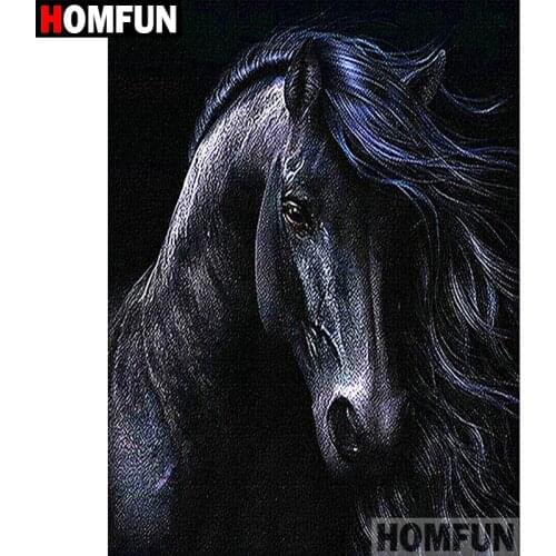 HOMFUN Full Square/Round Drill 5D DIY Diamond Painting "Black horse" Embroidery Cross Stitch 5D Home Decor Gift A07557