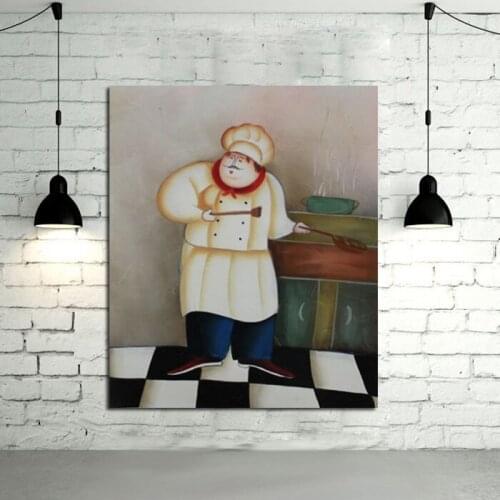 Free Shipping 100% Handpainted oil paintings Abstract Lovely Cook Oil Paintings Canvas Wall Pictures for hotel restaurant decor
