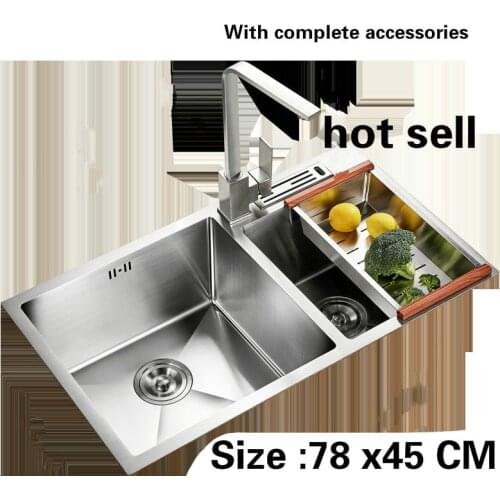 Free shipping Kitchen sink ordinary 3 mm double groove food grade 304 stainless steel hot sell durable 78 x45 CM