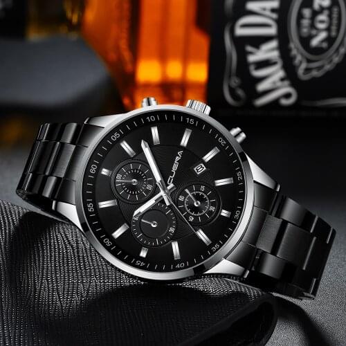 New CUENA Watches Men Luxury Brand Chronograph Mens Sports Watches Waterproof Full Steel Quartz Mens Watch Relogio Masculino