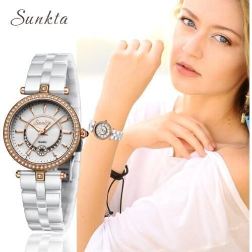 SUNKTA Quartz Women Watches Ceramics Watches Women Top Luxury Brand Ladies Boutique Bracelet Watch Female clock Reloj De Dama