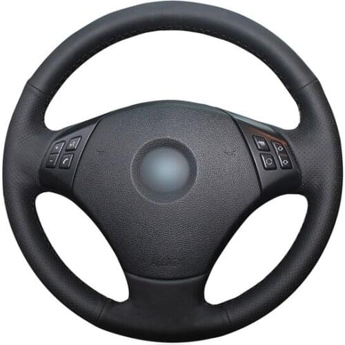 Black Genuine Leather Handsewing No-slip Car Steering Wheel Cover for BMW E90 E91 320 318i 320i 325i 330i 320d 328xi X1 E84