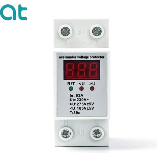 Din Rail Dual Digital display Over Voltage and Under Voltage Protective Device Protector Relay 63A 230V