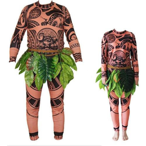 Hot Sale Family Matching 3PCS Moana Maui Tattoo T Shirt+Pants Costume Set Halloween Boys Mens Cosplay Costume Outfit Sets