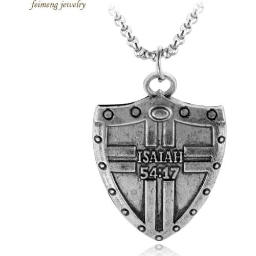 Isaiah 54:17 Shield Scripture Religious Necklace Fitness Shields Retro Couple Pendants Necklaces Shield Pendant Jewelry for Men