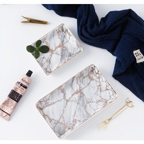 Vanity Tray Ceramic Trinket Organizer Gift Idea Nordic Home Decorations Rectangular Marble Creative for Dresser Bathroom Wedding