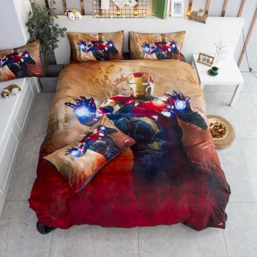Disney Avengers Iron Man Crystal Velvet Bedding Sets Duvet Cover Pillowcase with Sheets Bed Lining Boys Birthday Gift Decor Home