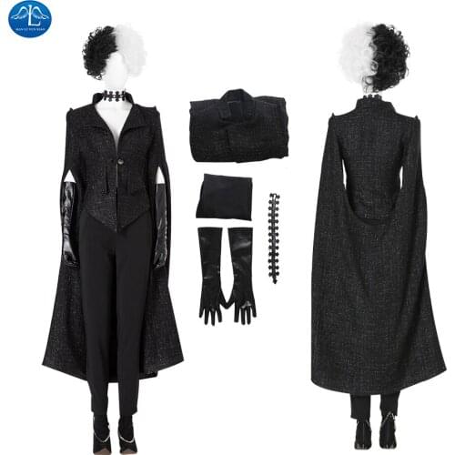 Movie Cruella Cosplay Black Woman Long Dreses Halloween Outfits Adult Cruella De Vil Cosplay Halloween Costumes for Women