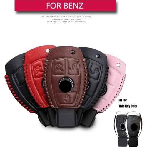 Genuine Leather 2&3 Button Car Key Case Cover For Mercedes Benz W203 W210 W211 W124 Smart Protect Shell Key Holder