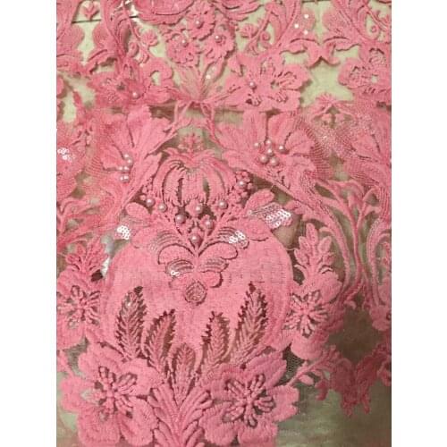 Hotselling Sequin Beaded Lace Fabric Pink/Grey/White/Red, Heavy Guipure Lace Fabric For Wedding Dresses CD21871