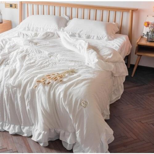 Lotus Leaf Lace Design Summer Blanket 4pcs Set Summer Air Condition Quilts Duvet Bed Linens Washed Cotton Blankets Summer Quilts