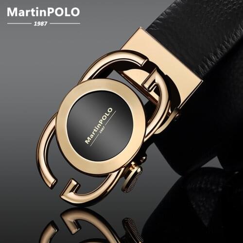 MartinPOLO Mens Leather Belt Black Male Strap For Jeans Metal Automatic Buckle Belt For Men Fashion Cinturones Hombre MP3901P
