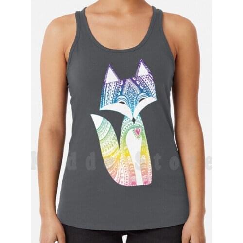 Little Rainbow Fox tank tops vest 100% Cotton Fox Gray Fox Heart Wild Paisley Patterned Floral Rainbow