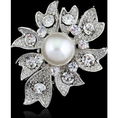 Fashion Corsage Crystal Diamante Imitation Pearl Exquisite Brooch Pins for Women Scarf Clothes Jewelry Party Bouquet AB060