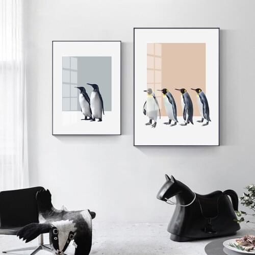 Cartoon Cute Funny Animal Penguin Wall Art Canvas Painting Nordic Posters and Prints Wall Pictures for Living Bedroom Decoration