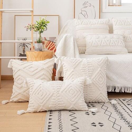 J Cushion Cover 45x45cm/30x50cm Cotton pillow cover Ivory Loop Tufted for Home decoration Netural Living Room Bedroom