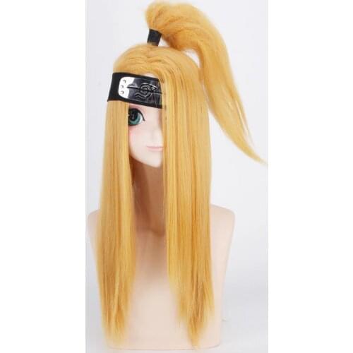 Akactuki Cosplay wigs halloween Deidara cosplay wig for men Long Gold wigs hairpiece costume Synthetic Hair Role Play