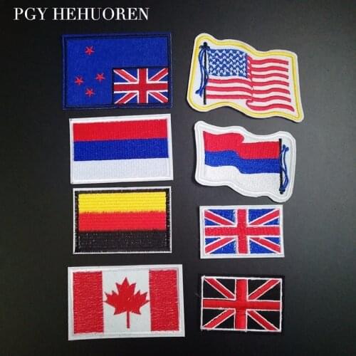 PGY 1PCS All countries Flag Russian Flag Embroidered Patches Iron on Clothes Diy Garment Stickers Appliques Accessories Badge