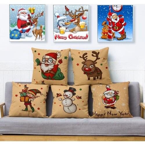 Christmas Pillow Cover Cartoon Santa Gift Print Throw Pillows Cases 45*45cm Cushion Cover Sofa Home Decor Linen Cushion Covers
