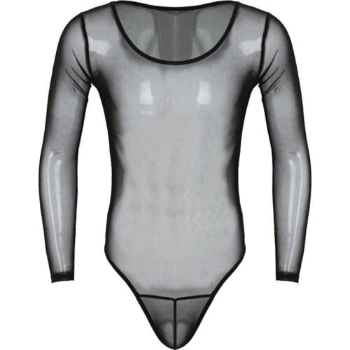 Sexy Lingerie Men Mesh Mankini See Through Leotard Bodysuit Wrestling Male Sheer Gay Sissy Fetish Erotic Underwear Clubwear