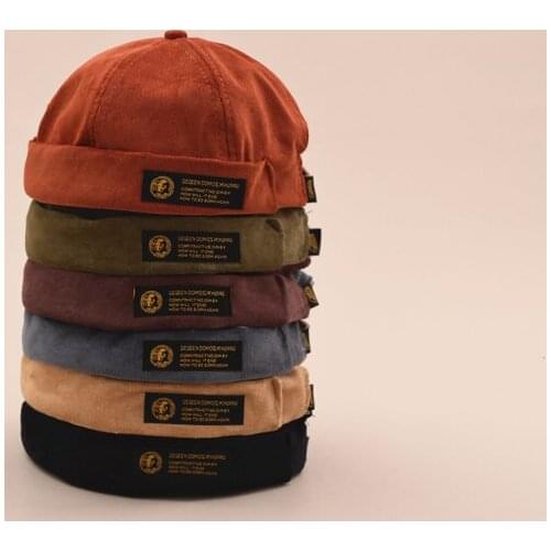 Spring Fall Mens Dome Melon Brimless Beanie Cap Black Coffee Unisex Vintage Corduroy Street Hip- hop Hats Skullcap For Male