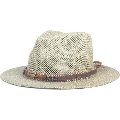 100% Raffia Straw Summer Women Men Travel Beach Sun Hat For Elegant Lady Fedora Floppy Wide Brim Panama Sunbonnet Size 56-58CM