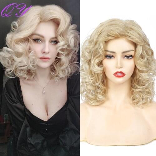 QY Hair Deep Wave Short Natural Synthetic Wigs for Women Ombre Blonde Wigs Daily Use High Temperature Synthetic Fiber Hair