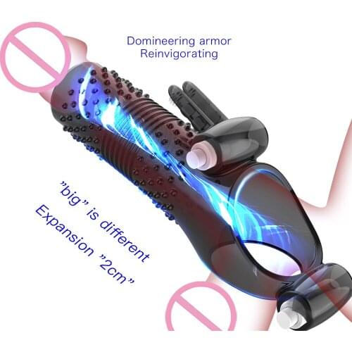 Vibration Large Size Rabbit Cock Ring Massage Reusable Penis Sleeve Girth Impotence Dick Enlargement Ring Adult Sex Toys For Men