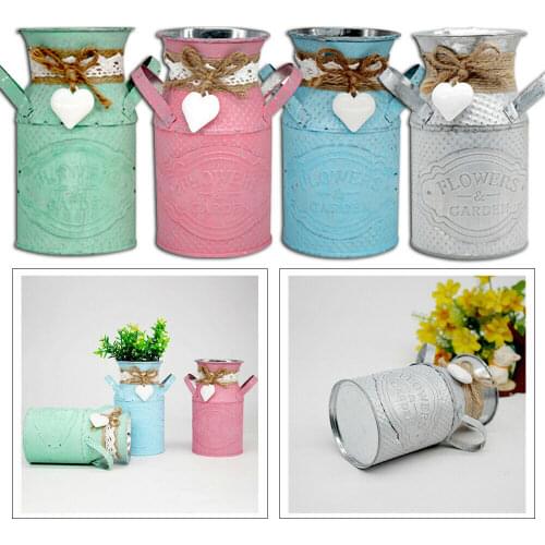 Vintage Shabby Chic Flower Vase Tin Pitcher Jug Metal Flower Pot Wedding Home Decoration