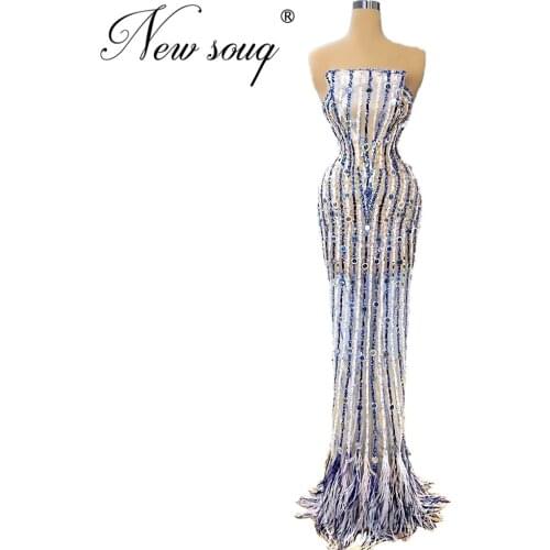 Couture Beaded Mermaid Evening Dress Plus Size Dubai Prom Dresses Arabic Feathers Dress 2020 African Party Gowns Robe De Soiree