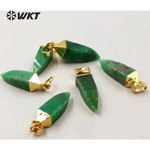WKT 2018 New Elegant Green Natural Chrysoprase Necklace Pendants Metal Plated Charms for Women Jewelry WT-P1295
