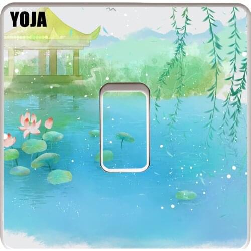 YOJA Cartoon Beautiful Summer Lotus PVC Switch Sticker Classic Patoral Style Decorative Wall Decal 15SS0096