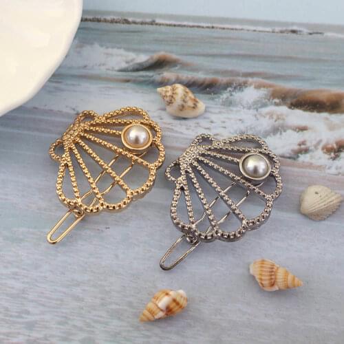 1pcs Gold Silver Shell Hair Clip Fashion Women Hollow Shell Pearl Hair Clip Metal Hairpins Girls Barrette Gifts Hair Accessories