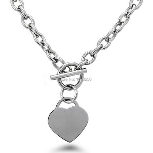 Womens Stainless Steel Sweet Heart Tag Necklace Pendant Fashion Jewelry Gifts New Style 5mm 20