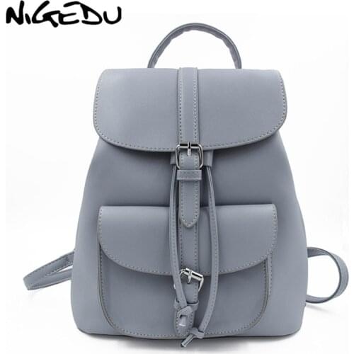 Women Drawstring Backpack PU Leather School bags Teenage Girls Belt decoration Backpacks for female High quality ladies Bagpack