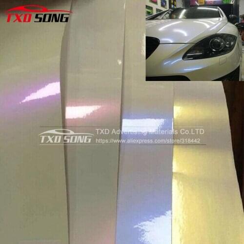 1.52*5M/Roll Premium Glossy chameleon white pearl sticker Glossy chameleon pearl wrap with air free bubbles by free shipping