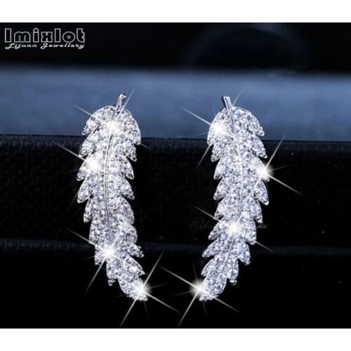 1 Pair Womens Fashion Crystal Earrings Gold Silver Color Full Rhinestone Leaf Stud Earrings For Girl Bridal Wedding Jewelry