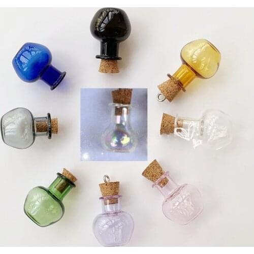 1pcs Rainbow/Gray/Green/Blue/Pink/Purple/Black/Coffee/Clear Apple Shape Mini Glass Bottles With Cork Stopper Tiny Vase Vial Jars