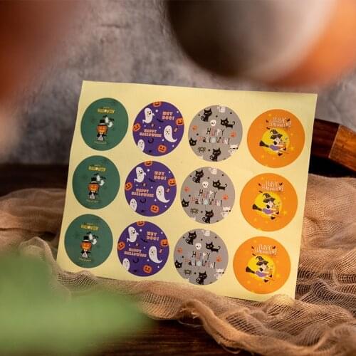 108pcs Halloween Paper Stickers Horror Pumpkin Ghost Cat DIY Gift Stickers Halloween Party Decoration Envelopes Sealing Labels